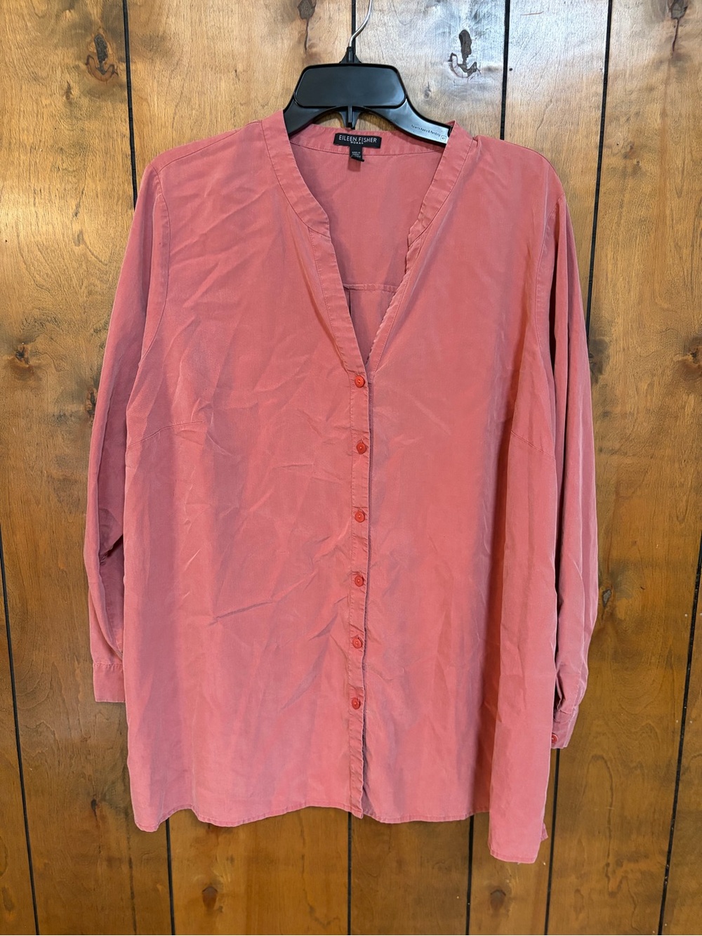 Eileen Fisher Coral Button-Front V-Neck Top